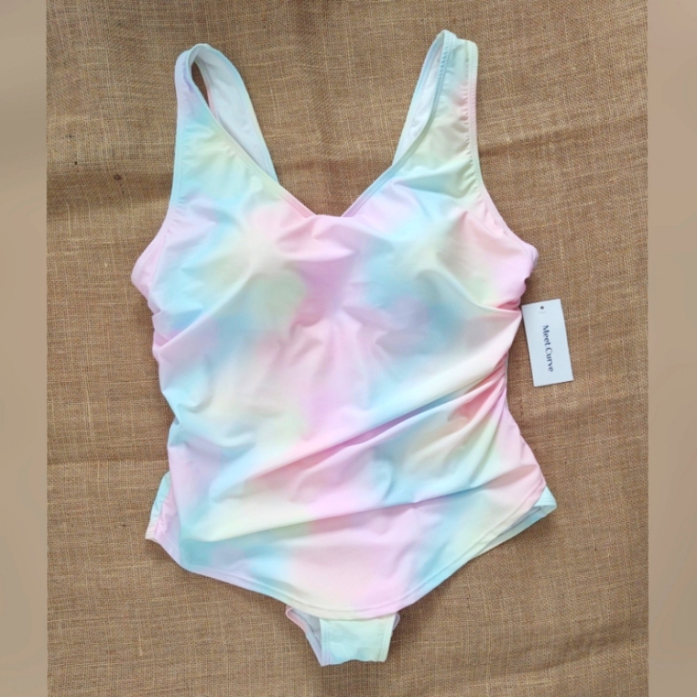 Meet.Curve one piece swimsuit sarong front pastel tie-dye 3XL